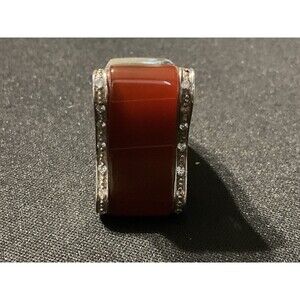 925 Carnelian & CZ Saddle Ring 19grams Size 8